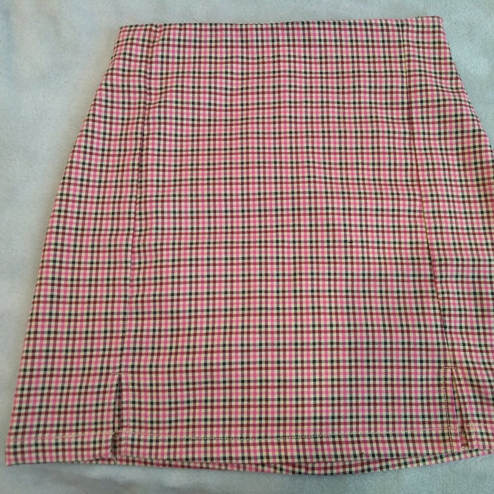 BRANDY MELVILLE J. Galt Shanghai Pleated Plaid Schoolgirl Mini Pencil Skirt, Red